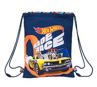 HOT WHEELS Speed Club - Mochila Saco Plano Junior, Mochila, Ideal para Niños de Diferentes Edades, Cómoda y Versátil, Calidad y Resistencia, 26x34 cm, Color Azul marino y naranja