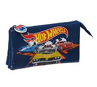 Hot Wheels Speed Club - Portatodo Triple, Estuche Infantil, Estuche Niño, Ideal para Niños de 5 a 14 Años, Cómodo y Versátil, Calidad y Resistencia, 22x3x12 cm, Color Azul Marino y Naranja