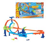 Hot Wheels Stunt Tracks Ciclón de Lanzamiento rápido Conjunto con vehículo de Juguete metálico a Escala 1:64, 2 loopings y 2 Zonas de Choque, Pista Speed Snap, JHK73