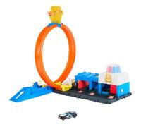 Hot Wheels Supercomisaría de policía Conjunto de pista, conjunto de juego con coche de juguete metálico a escala 1:64, looping regulable para hacer carreras y acrobacias de varias formas, JBM71