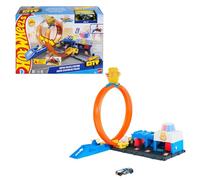 Hot Wheels Supercomisaría de policía Conjunto de pista, conjunto de juego con coche de juguete metálico a escala 1:64, looping regulable para hacer carreras y acrobacias de varias formas, JBM71
