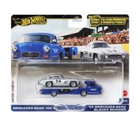 Hot Wheels Team Transport Culture Coches de fundición a presión, Mercedes-Benz 300 SL, MB Blaues Wunder Camión de Plataforma 1:64