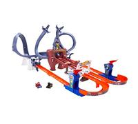 Hot Wheels Telaraña de Spider-Man de RacerVerse, Pista para Coche de Juguetes, con Dos Pilotos, +4 años (Mattel HPL34)