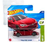 Hot Wheels Tesla Model S Plaid HW EV 1/10 (9/250) HYW86 Rojo 2025 + Protector Short Card Frikimonkey