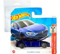 Hot Wheels Tesla Model S Plaid Quarter Mile Heroes 5/5 (238/250) Azul 2024 + Protector Corto Tarjeta Frikimonkey