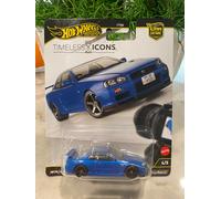 Hot Wheels Car Toy Collection Premium Car Culture, Escala 1:64 Fundición a presión Nissan Skyline R34 GTR, Vehículo de Iconos atemporales con neumáticos de Jinetes Reales