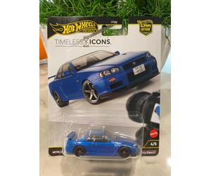Hot Wheels Timeless Icons Nissan Skyline GT-R V-SPEC II BNR34 1:64 Azul