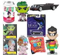 Hot Wheels Titans Batman & Robin Serie animada Batmóvil con figura adolescente + DC Comics Teen Titan Display personaje Cyborg & Beast Boy + figura de bolsa ciega 5 artículos