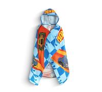 Hot Wheels Toalla Tipo Poncho Azul para niños con diseño de Pista de Carreras de Autos | Ropa de Playa con Capucha, Estampado de Autos múltiples y diseño a Cuadros | Cubrepisas para la Piscina
