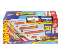 Hot Wheels Toy Track Set Track Creator Pack Deluxe Pack & 2 1:64 Vehculos Cast-Cast, 25 pies de diferentes longitudes de velocidad y conectores