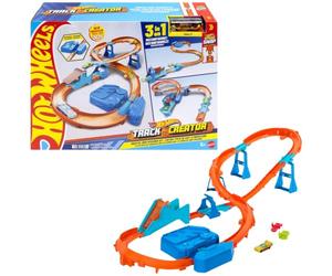 Hot Wheels Track Creator Set Jump Speedway con coche de juguete | Set de pistas de lujo con caja de construcción, lanzador motorizado, vehículo a escala 1:64, Speed Snap Track, JDB49