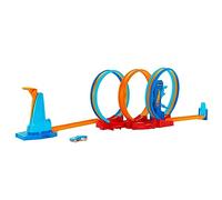 Hot Wheels Pista Ultra Hots Loopings Locos 3 bucles, lanzador y 1 vehículo +4 años (Mattel HPX93)