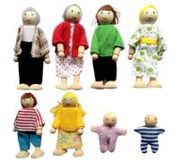 Hotainoys Dollhouse People Juego Familiar Completo de casa de muñecas Muñecas de Madera con extremidades móviles Juegos de Roles Familiares para una decoración Interior cálida de 8