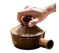 Hotainoys Olla para microondas de cerámica cruda de 300 ml, Olla para microondas de 2x5 Pulgadas con Tapa y asa, gres rústico Apto para lavavajillas para Utensilios de Cocina para una Sola Persona