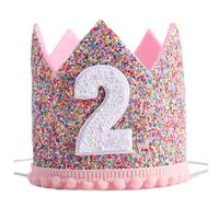 Hotainoys Sombrero de fiesta de segundo cumpleaños para niñas, diademas con Tiara brillante ajustable, accesorios de cumpleaños para bebés, sombreros