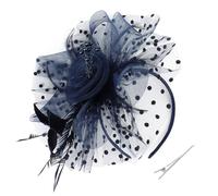 Hotalisona Tocados para fiesta de té, sombreros de fiesta de té, color azul marino, con flores, plumas con cuentas, diadema con clips, tocado para mujer, accesorio de los años 20 para mujer