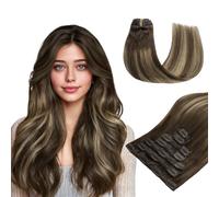hotbanana Clip Extensiones de Cabello Natural, Mujeres Extensiones de Cabello Humano Eeal Pelo Rizado Balayage Marrón Chocolate a Rubio Miel 40cm 120g 7pcs