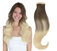 hotbanana Extensiones Adhesivas Pelo Natural 25cm 30g 20pcs Cabello Humano Remy Liso Cinta en Extensiones de Cabello Ombre Sandy Brown a Platinum Blonde
