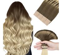 hotbanana Extensiones Adhesivas Pelo Natural 35cm 50g 20pcs Cabello Humano Remy Liso Cinta en Extensiones de Cabello Ombre Sandy Brown a Platinum Blonde
