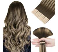 hotbanana Extensiones de cabello con cinta, 18 pulgadas, 10 unidades, 25 g, color marrón chocolate con rubio miel, extensiones de cabello humano Remy lacio con cinta adhesiva