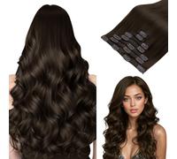 hotbanana Extensiones de cabello con clip, clips marrón oscuro claro extensiones de cabello con clip cabello humano real doble trama extensión de cabello humano con clip liso extensiones de cabello