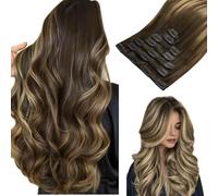 hotbanana Extensiones de clip de pelo natural Balayage color marrón chocolate a rubio caramelo invisible, extensiones de pelo natural barato extensiones de pelo Remy 30 cm 80 g 7 unidades