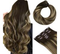hotbanana Extensiones de clip de pelo natural Balayage marrón chocolate a rubio caramelo invisible, extensiones de pelo humano barato extensiones de pelo humano Remy 45 cm 80 g 5 unidades