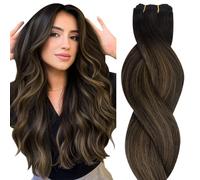Hotbanana Extensiones de pelo real, de color negro natural a marrón castaño Remy Weft Extensiones de pelo humano Weft extensiones de pelo humano Sew in Hair Extensiones de 45 cm, 100 g