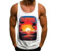 HOTCAT Camiseta sin mangas para hombre, estampado de verano, palmeras, playa, C2-blanco, M