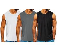 HOTCAT Lot de 3 camisetas sin mangas para hombre - Para el deporte, fitness, carrera, jogging, gimnasio, entrenamiento, M