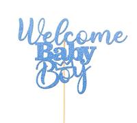 Hotcinab Welcome Baby Boy Girl Cake Topper Glitter Boy Girl Cake Topper Decoración para Pasteles para Fiesta de Cumpleaños Decoración para Pasteles para Fiesta Cumpleaños Decoración Azul