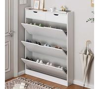 HotcoS Mueble Zapatero con 2 cajones y 2 Puertas, Zapatero de MDF para Muebles de Pasillo, Blanco, Requiere Montaje