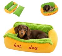 Hotdog Pet Dog Bed,Cute Warm Fluffy Kennel Cat Nest Couch (M) | Removable & Washable Pet Mat,Cozy Soft Micro Suede Corduroy Indoor Home Lounger with Non Slip Base for Small Pets