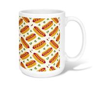 Hotdog - Taza de café de cerámica, diseño de chile y cilantro, color amarillo, con asa, ideal para amigos, familiares, compañeros de trabajo, amantes de la tercera edad, 15 onzas