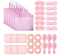 Hoteam 36 piezas de suministros de fiesta de pijamas para mujeres, diadema para el cuidado de la piel, máscara de ojos, coletero para el cabello, bolsa de mano, paños de lavado, cepillo para el pelo,