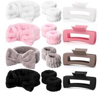 Hoteam Juego de 16 pulseras para la cabeza de spa con pinzas para el pelo, juego de diadema para lavado facial, maquillaje, cuidado de la piel, diademas de baño para mujeres, muñequeras para el