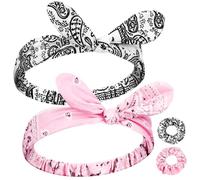 Hoteam Juego de 2 diademas y bandanas para mujeres y niñas, diademas elásticas de cachemira, bandana de cachemira, lazo para el pelo, diademas retro, diademas ajustables (blanco, rosa)
