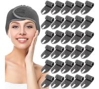 Hoteam Paquete de 30 diademas de spa para spa, diadema facial de spa a granel para lavarse la cara, maquillaje, diadema para ducha, baño, deporte, toalla ajustable con gancho y bucle (gris plateado)