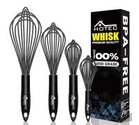 HOTEC Juego de 4 batidores de acero inoxidable, batidores de globos de alambre, batidor de huevos, alambre grueso y mango antideslizante, perfecto para cocinar, agitar, batir y mezclar