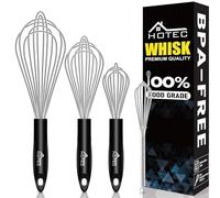 HOTEC Juego de batidores de acero inoxidable de 4 piezas, batidor de varillas de acero inoxidable, batidor de huevo, alambre grueso y mango antideslizante, perfecto para cocinar, remover, batir y