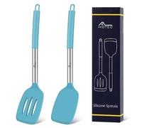 HOTEC Juego de espátulas de cocina ranuradas de silicona resistente al calor, utensilios de cocina antiadherentes, sin BPA, color azul