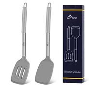 HOTEC Juego de espátulas de cocina ranuradas de silicona resistente al calor, utensilios de cocina antiadherentes, sin BPA, color gris