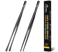 Hotec Pinzas de cocina de acero inoxidable, pinzas de cocina profesionales para cocinar, asar y hornear, pinzas extralargas, juego de 2 a 12 pulgadas, color negro, NZ-B02
