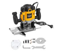 Hoteche Fresadora de 1200 W con pinza de 6 mm y profundidad de fresado de | Fresa de madera con 9000 hasta 30000 revoluciones por minuto, placa base de aluminio, tope paralelo y manguera de extracción
