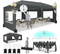 HOTEEL Cenador Plegable 3 x 6, Resistente al Agua y Estable, con 6 Paredes Laterales, construcción de un Solo Empuje, 8 Barras de Viento, Carpa para Fiestas para Bodas, Camping (Gris)