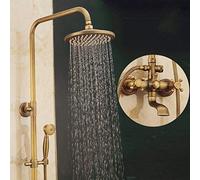 Hotel doméstico Juego Retro Europeo Todo el baño Bronce de montada la Pared Cruzada Mango Doble en Spray Redonda con Ducha Manual