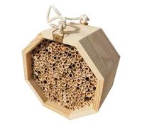 Hotel para abejas de madera - Atrae a polinizadores solitarios, hábitat natural, colgante + cañas, refugio robusto - para abejas albañil & mariquitas