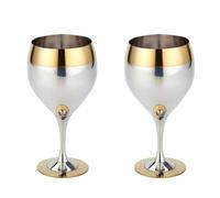 HOTENEAIRE Juego de copas de vino de acero inoxidable de 2,380 ml, copa plateada con borde dorado, copa de vino de metal irrompible, copas de vino elegantes para exteriores, viajes, camping y piscina