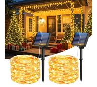 Hoteril Guirnaldas Luces Exterior Solar, 2pcs 17M 150 LEDs Luces Solares LED Exterior Jardin 8 Modos con Función de Memoria Impermeable IP65 Cadena de Luce para Fiestas, Patio, Navidad