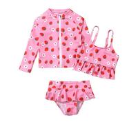 Hotfiary Bañador Niñas 3 Piezas Tankini Set, Traje de Baño Niña, Camiseta de Manga Larga con Cremallera, Cami Top con Volantes y Braguita de Bikini, Lindo Bañador Estampado con Protección UPF 50+ 3 4